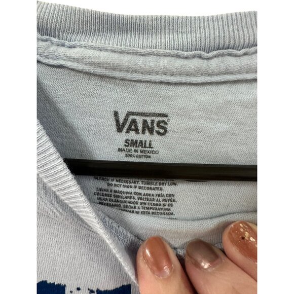 🌸3/$15🌸Vans Logo T-shirt Small with Blue Checked Design - Picture 3 of 4